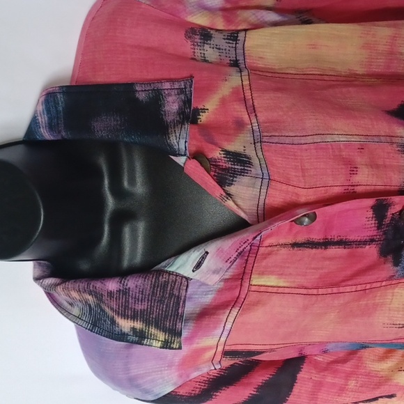 PARSLEY & Sage Watercolor Multicolor Button Down Size L, roll sleeves, cotton - Picture 2 of 7